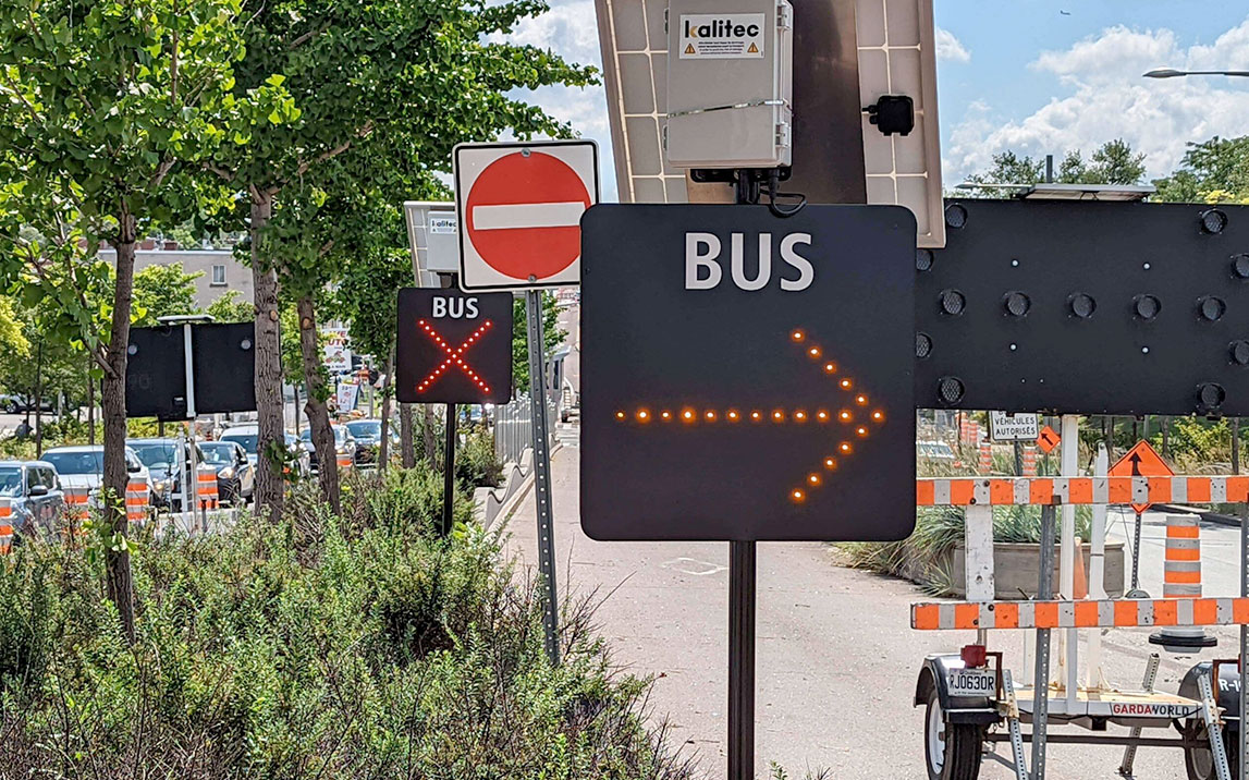 A LED flashing signs in a street